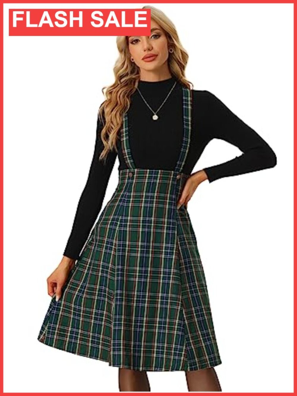Plaid A-Line Midi Suspender Pinafore Skirt